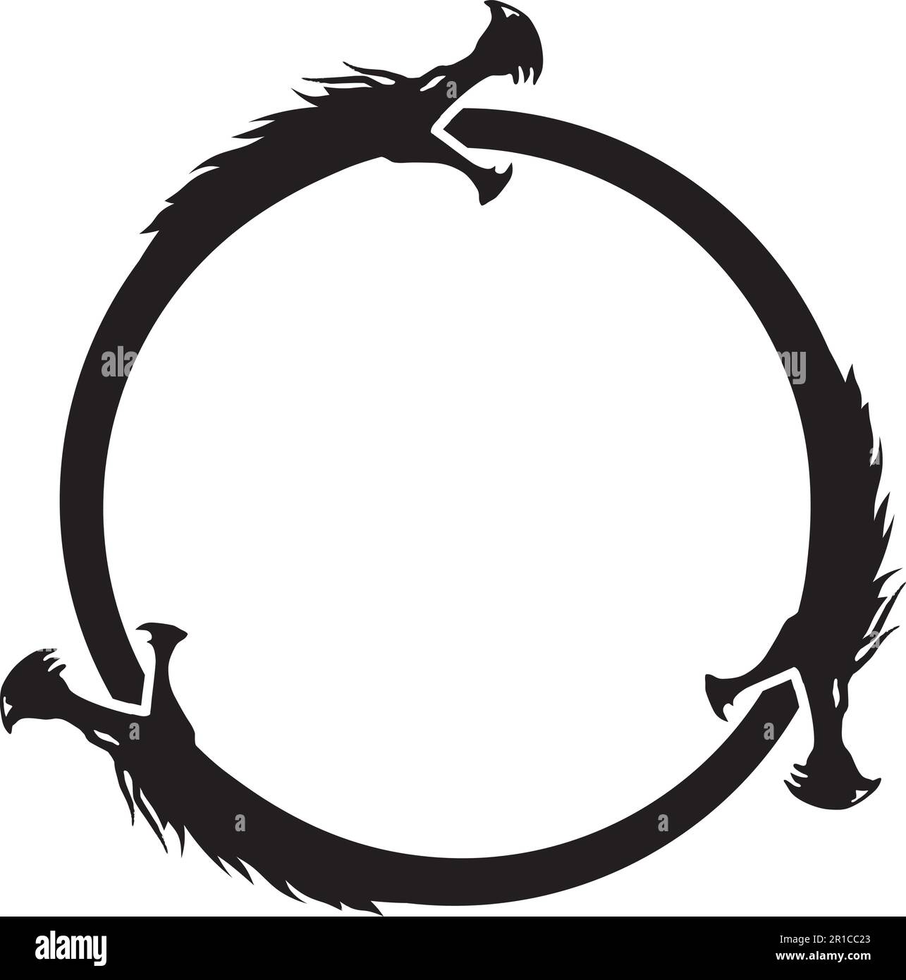 Ouroboros Circle of Three Black Dragons - Tattoo Concept Stock Vector