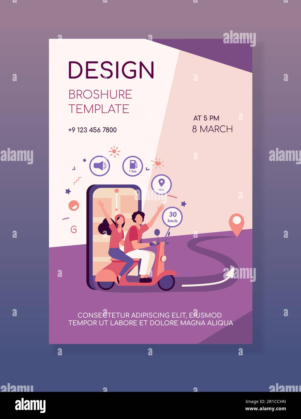 People riding scooter, using navigation app Stock Vector