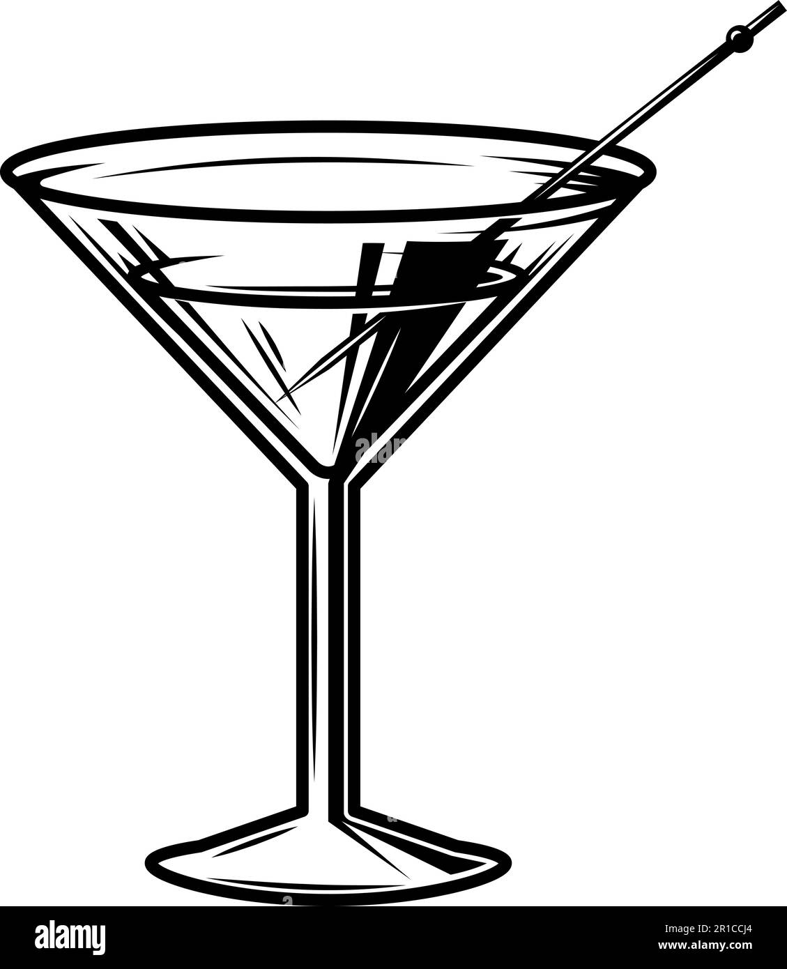 Illustration of cocktail in vintage monochrome style. Design element ...