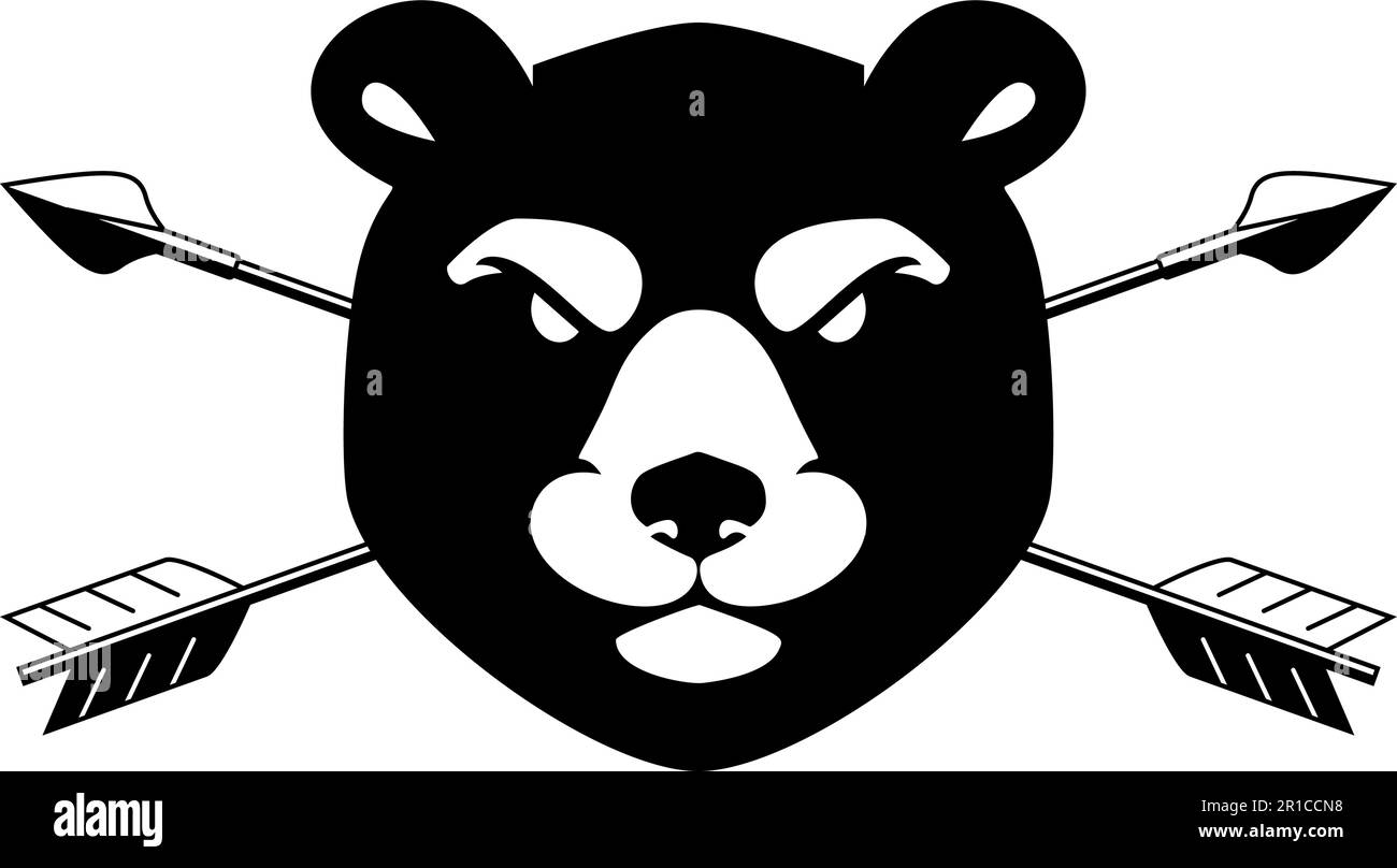 Illustration of the bear head with crossed arrows. Design element for logo, label, sign, emblem. Vector illustration Stock Vector