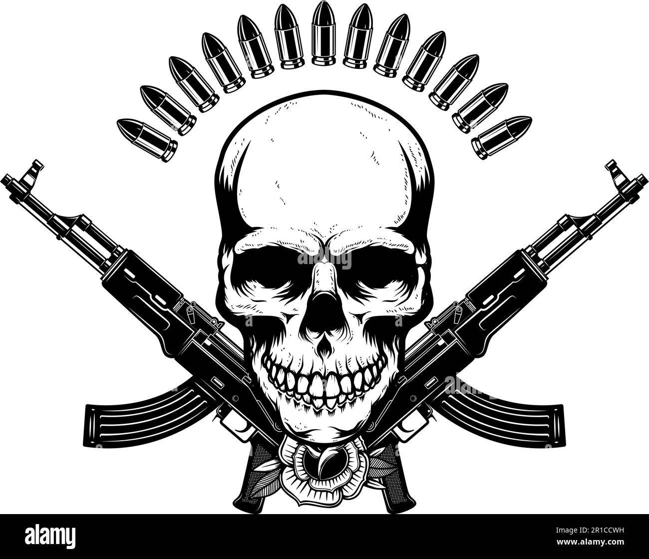 Illustration of the skull with crossed assault rifles. Design element ...