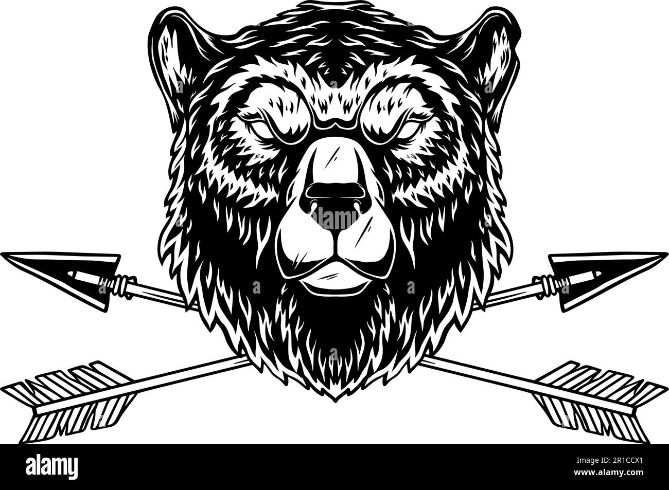 Illustration of the bear head with crossed arrows. Design element for logo, label, sign, emblem. Vector illustration Stock Vector