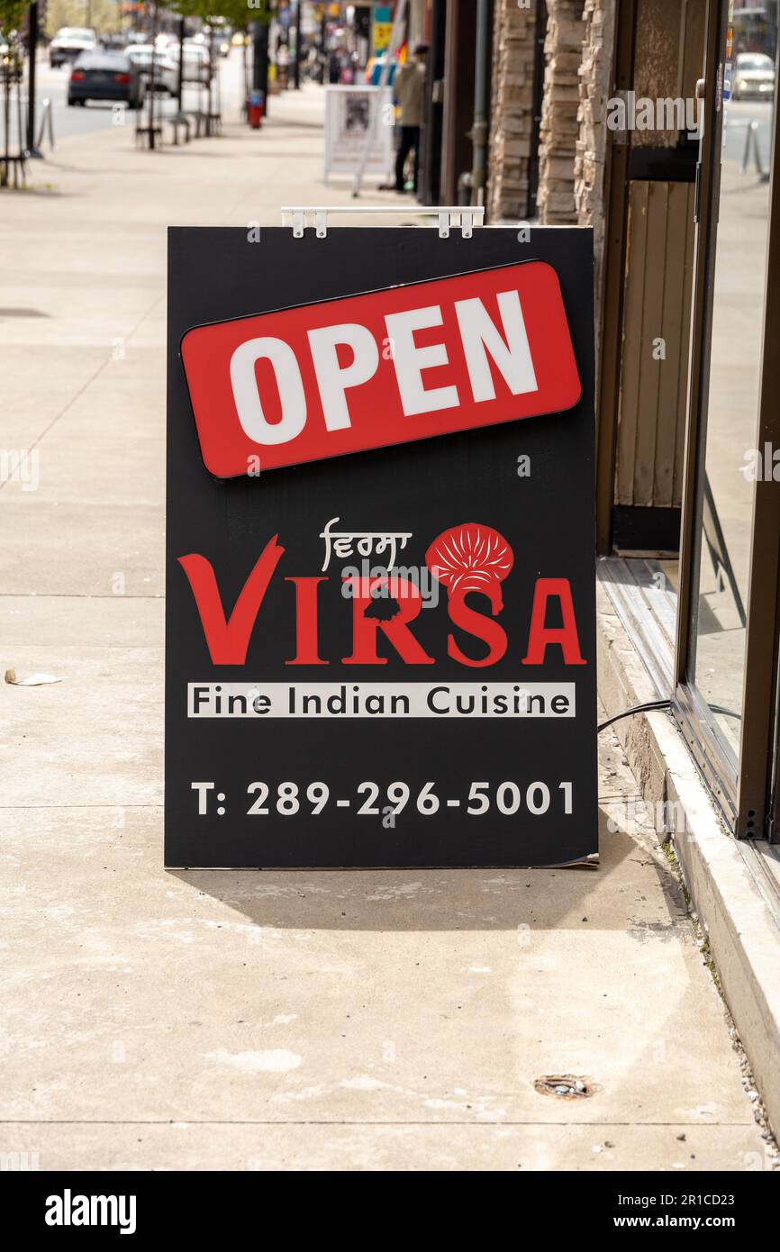 Virsa Fine Indian Cuisine Restaurant Pavement Sidewalk Sign In Niagara Falls Ontario Canada Stock Photo