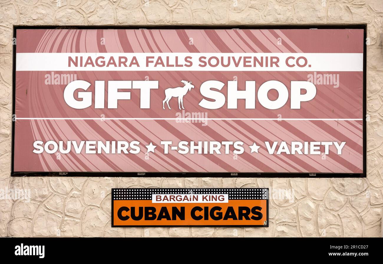 Niagara Falls Souvenir Shop Store Sign Gift Shop And Cuban Cigar Sign Stock Photo