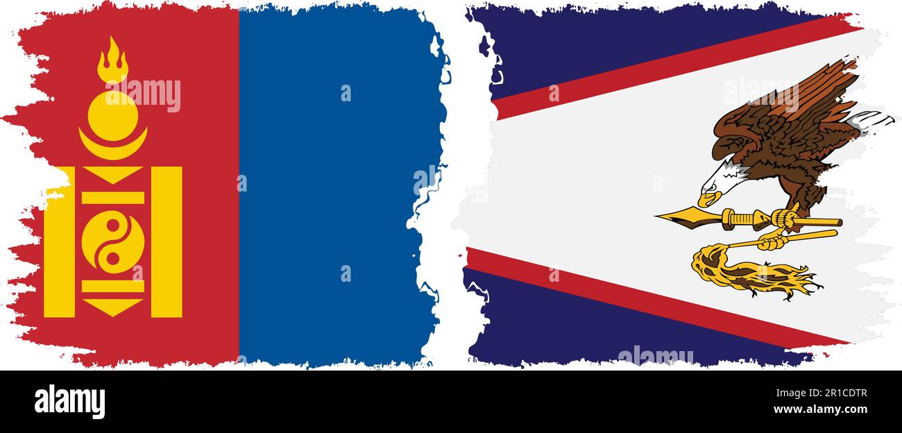 American Samoa and Mongolia grunge flags connection, vector Stock Vector