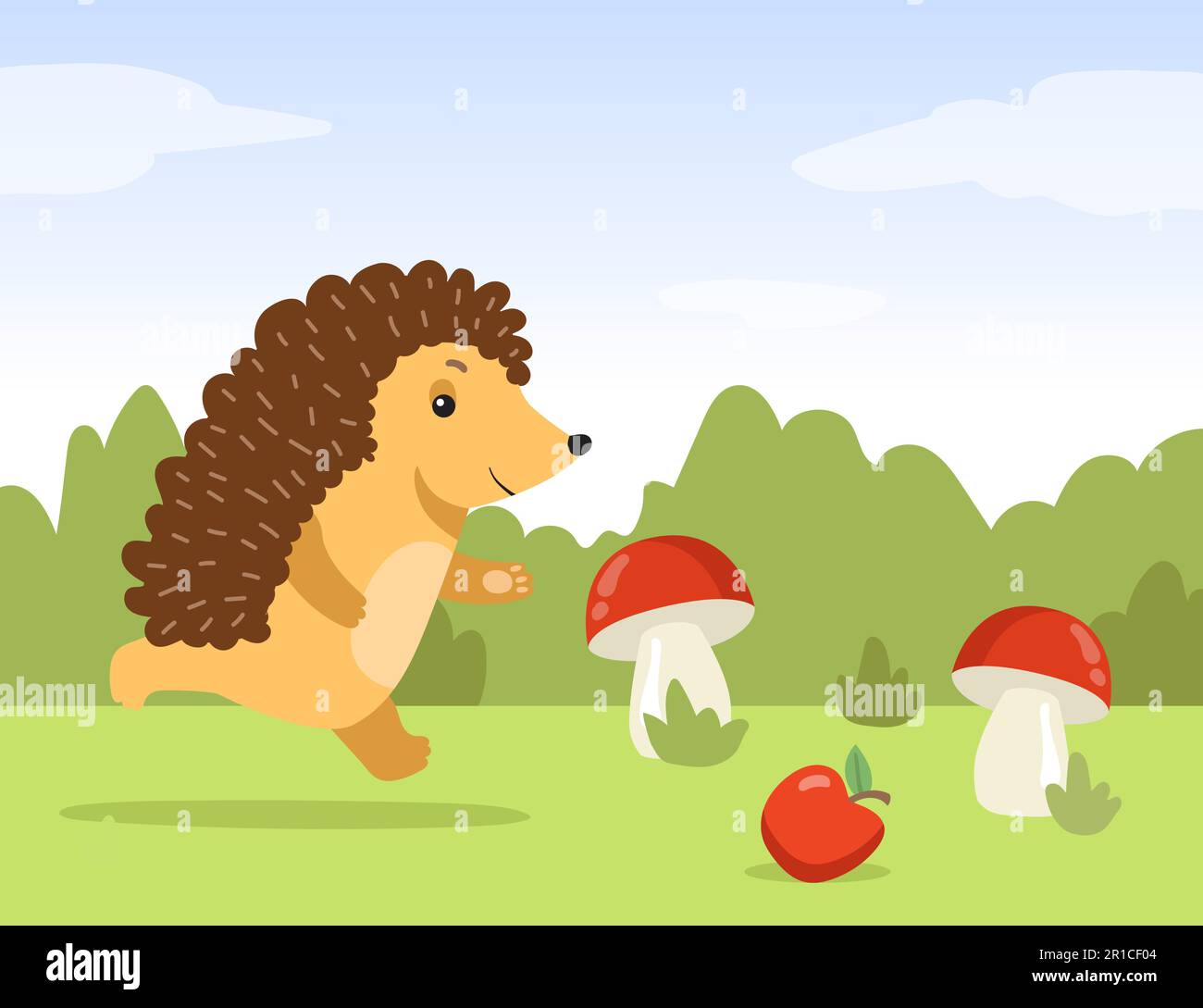 Happy hedgehog running flat vector illustration Stock Vector