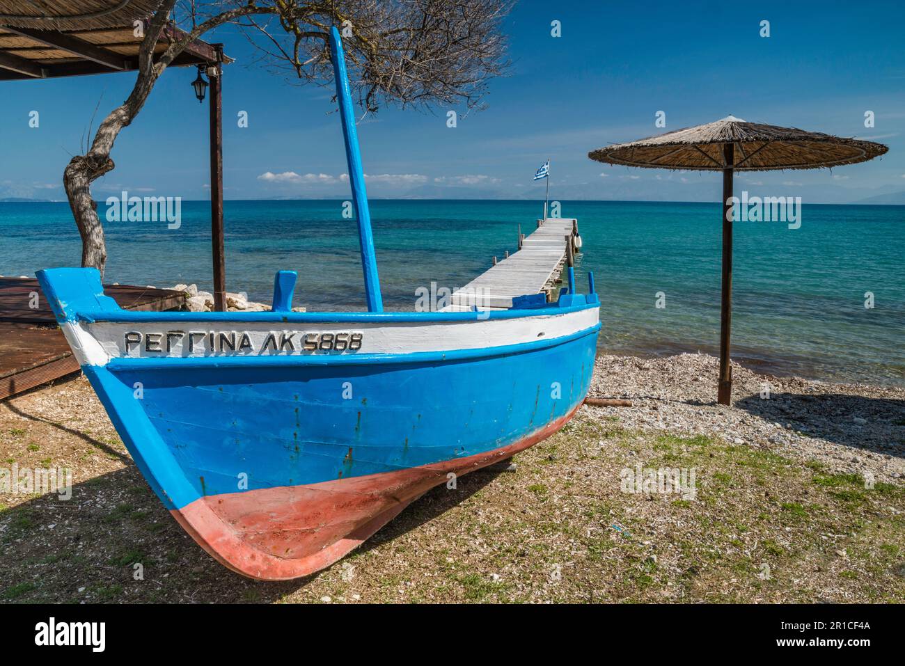 Boat On Beach In Village Of Boukari Corfu Island Greece Stock Photo Alamy