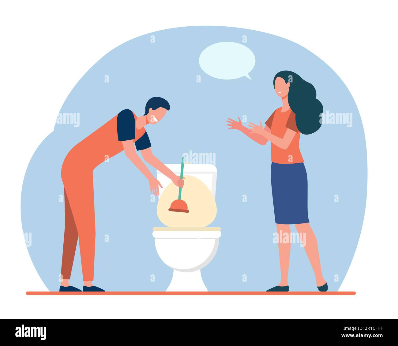Plumber cleaning toilet sink from clog Stock Vector