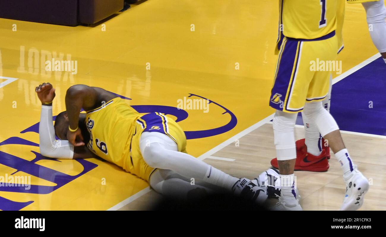 The Nike shoes of Los Angeles Lakers forward LeBron James (6) during the  game against the Utah Jazz at Crypto.com Arena.