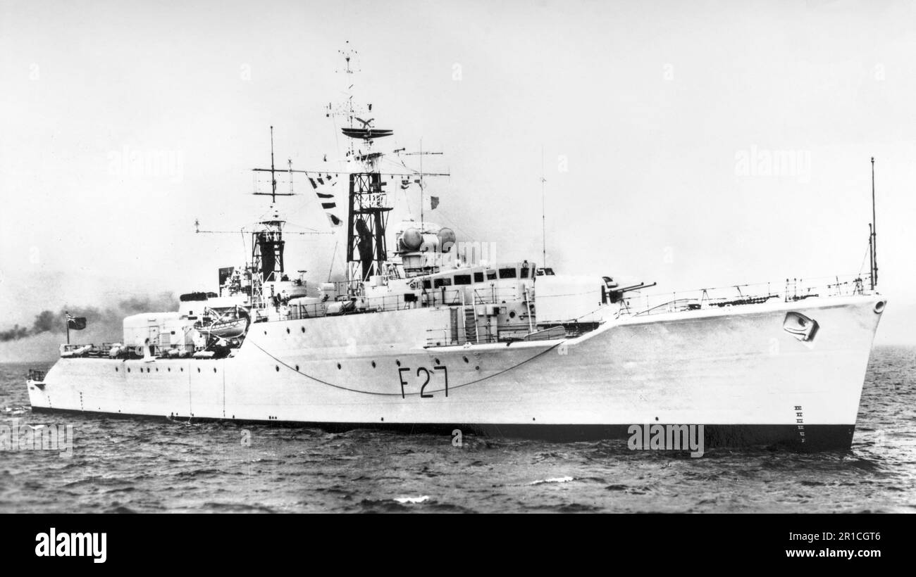 HMS Lynx F27 a Leopard-class Type 41 anti aircraft frigate of the British Royal Navy. Stock Photo