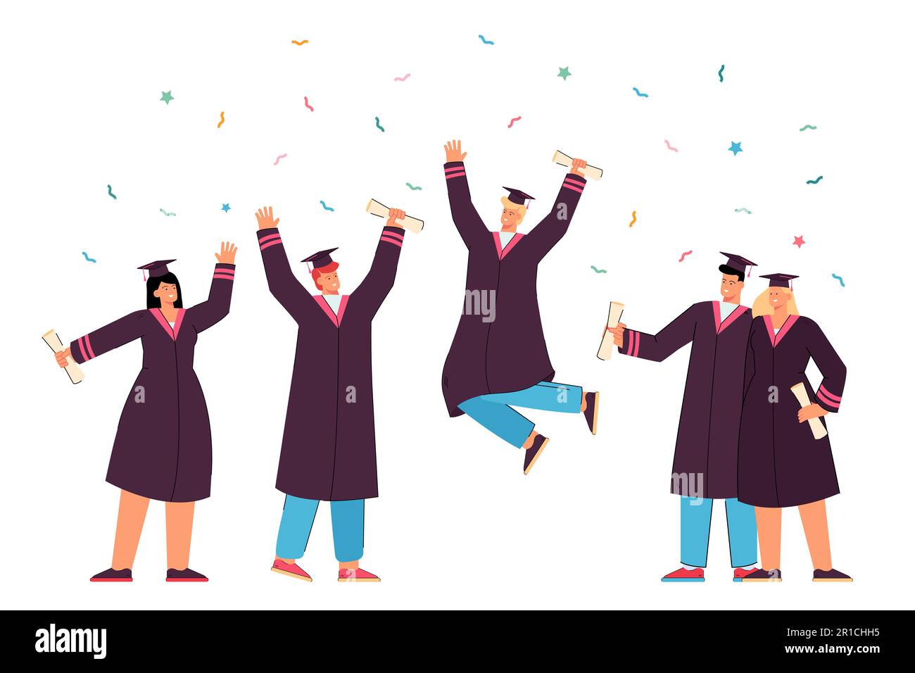 Happy graduated students in gowns holding academic diplomas Stock ...