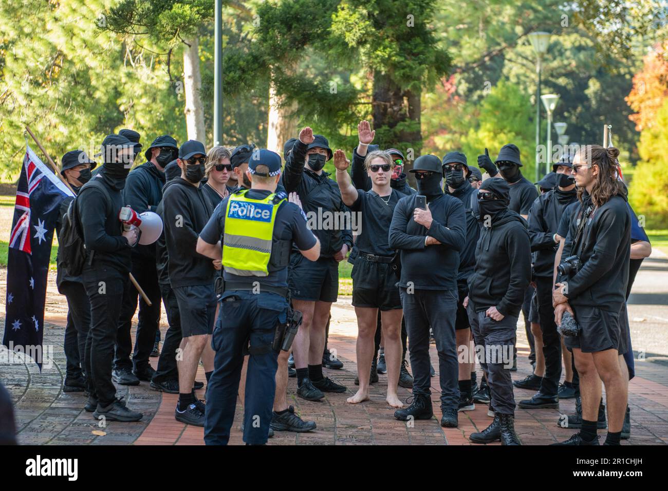Police Injustice Riot A police inspector tries to order neo-Nazis to leave the area during ...