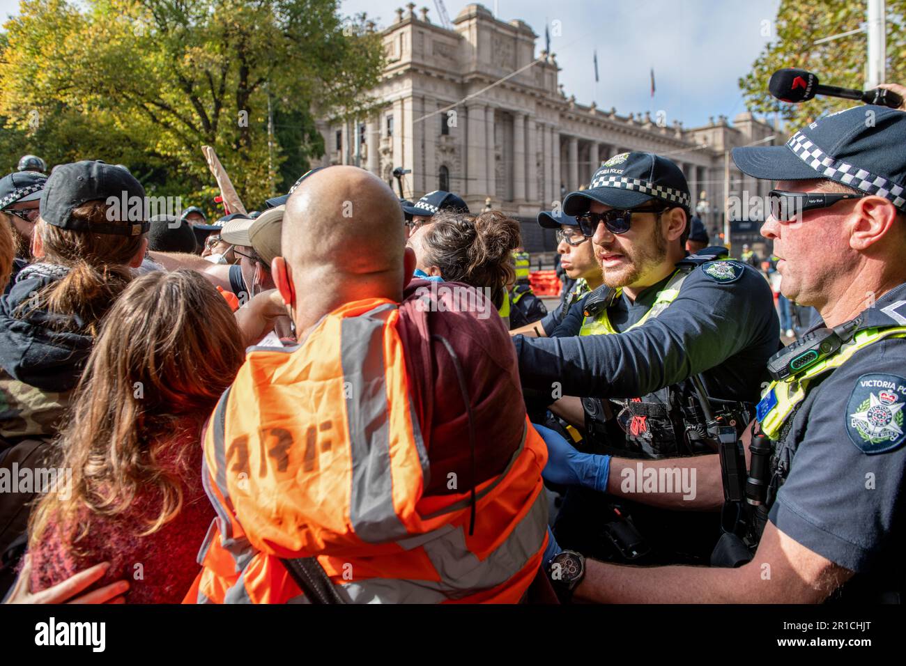 Police Injustice Riot Police officers hold back Neo-Nazis during the demonstration. A day of ...