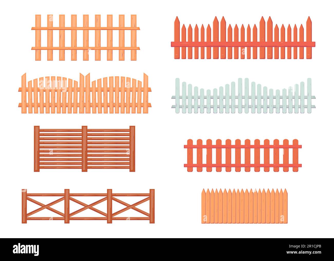 Vintage wooden fences vector illustrations set Stock Vector