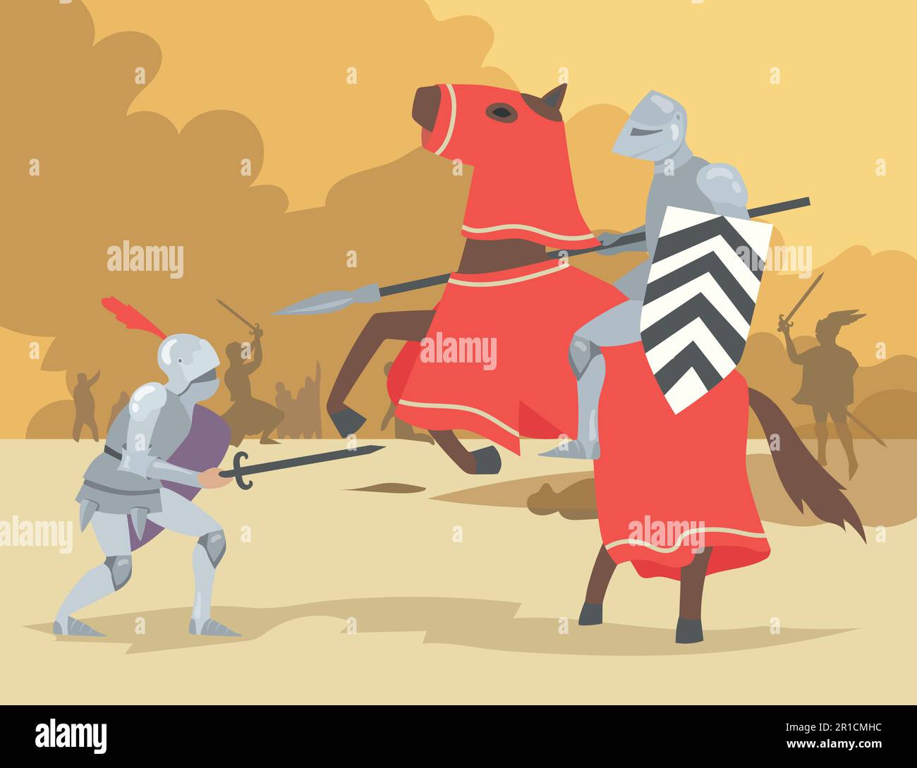 Knight on horse and dismount warrior fighting Stock Vector Image & Art ...