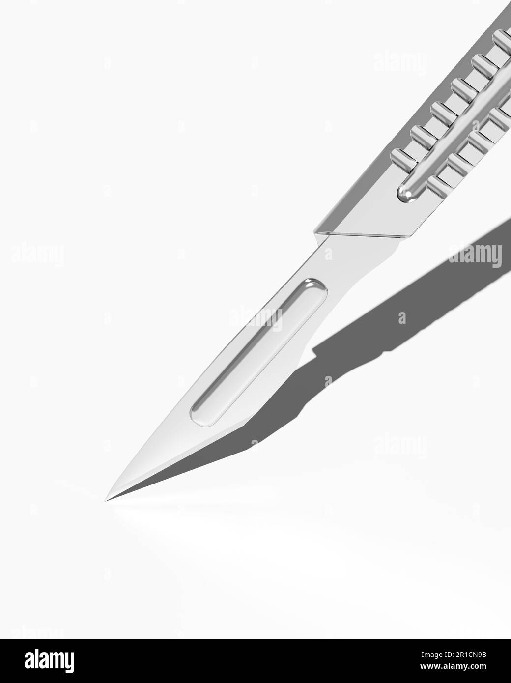 Scalpel Blade Surgical Instrument Angled Close up Surgery Precision Stainless Steal Equipment Specialized Medical Cutting Health Care White Background Stock Photo