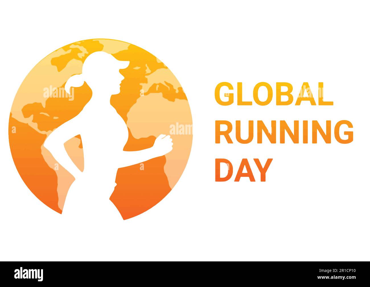 Global running day. Vector illustration. Silhouette of a woman running against the background of the globe. Stock Vector
