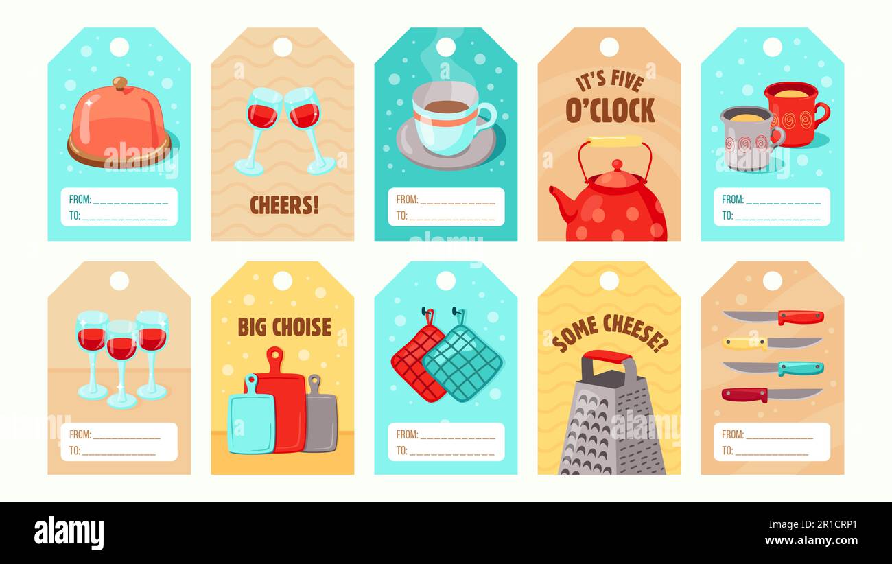 Stylish special tag designs with kitchen utensils Stock Vector Image