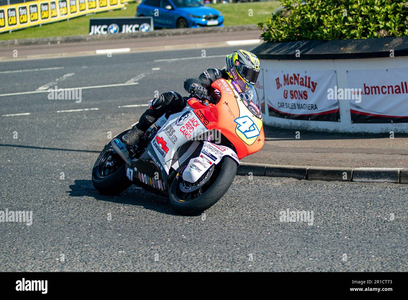Portstewart, UK. 13th May, 2023. RICHARD COOPER Won the Milltown service Station which was race three Supertwoin Bike. that was postponed from Thursday evening. Richard got a new lap record of 112.251mph Credit: Bonzo/Alamy Live News Stock Photo