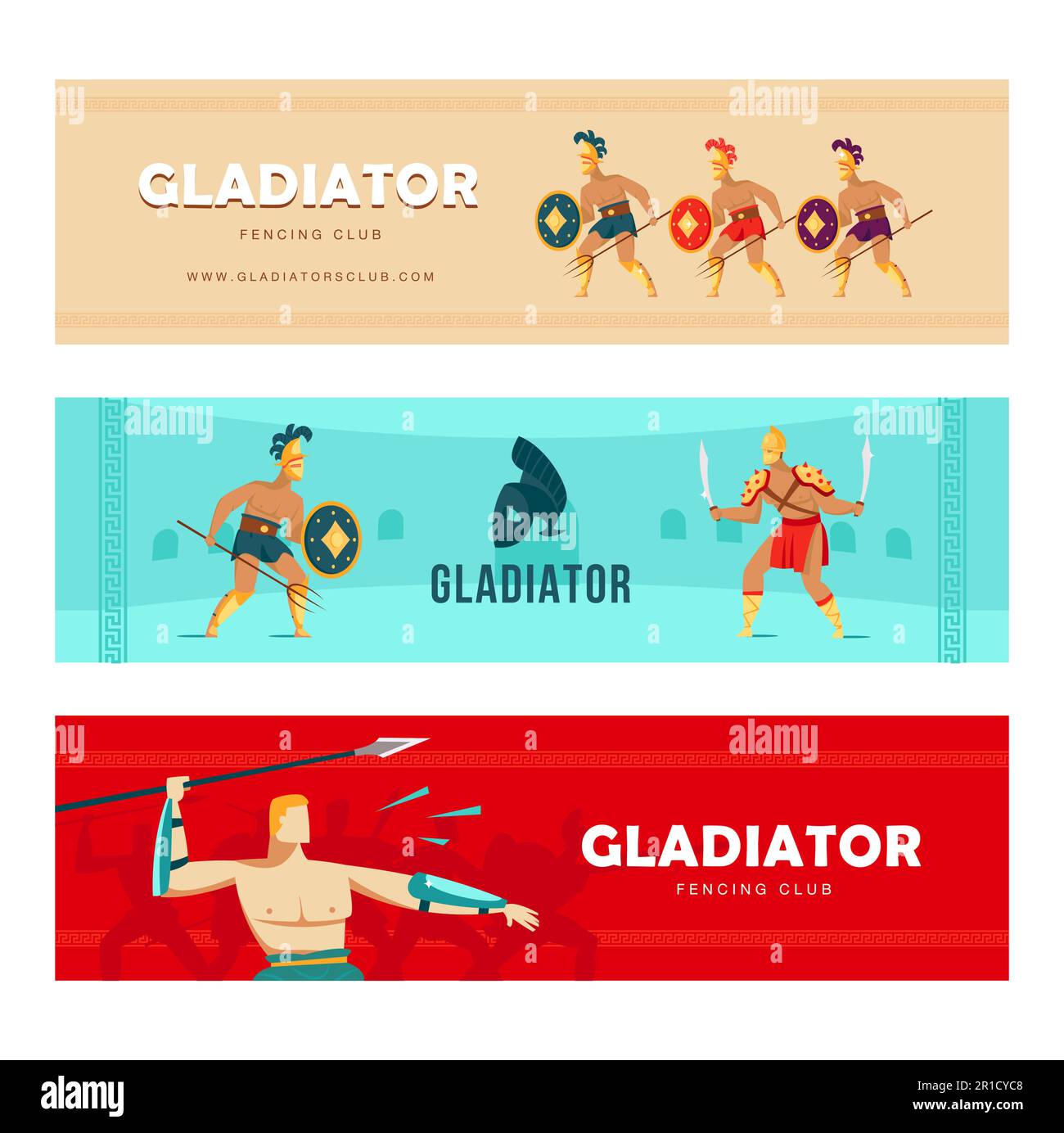 Creative banner designs with gladiators with various weapons Stock
