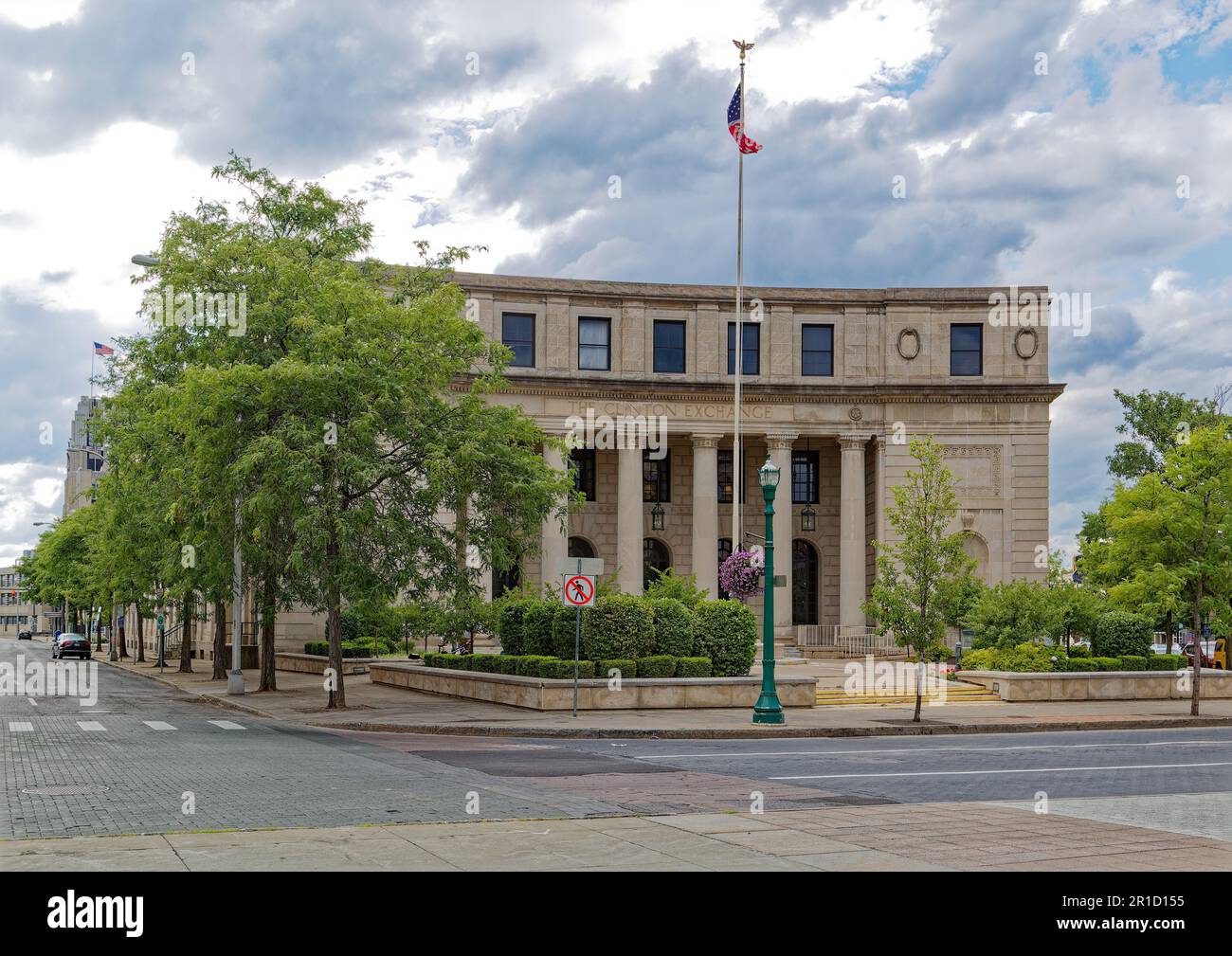 The grey stone Clinton Exchange was built in 1928 as a post office and federal building, converted to commercial offices in 1985. Stock Photo