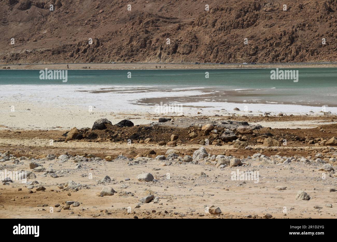 Receding coastline and dangerous sinkholes - Ein Gedi Beach, Dead Sea ...