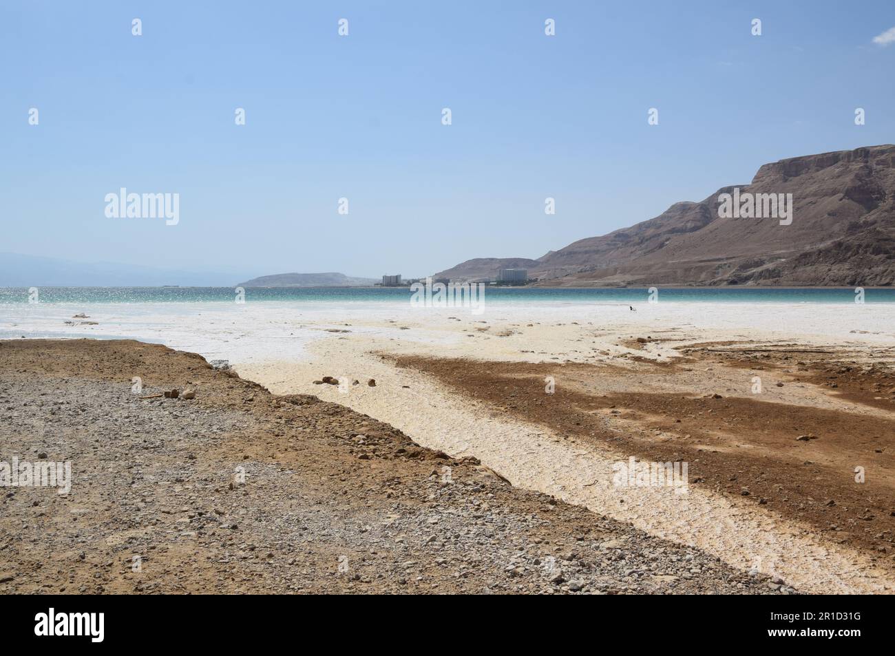 Receding coastline and dangerous sinkholes - Ein Gedi Beach, Dead Sea ...