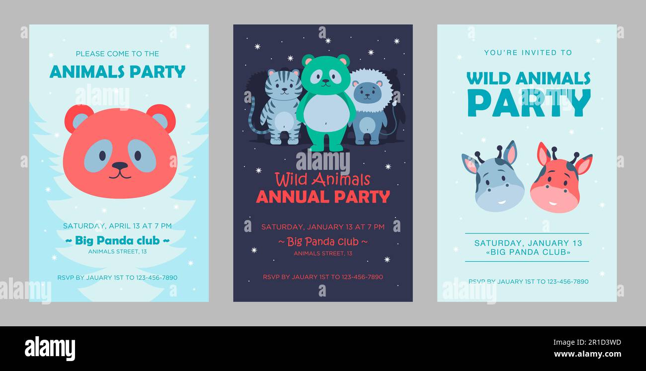 Spring Invitation Animals Wild animal invitations set cartoon vector illustration Stock Vector ...