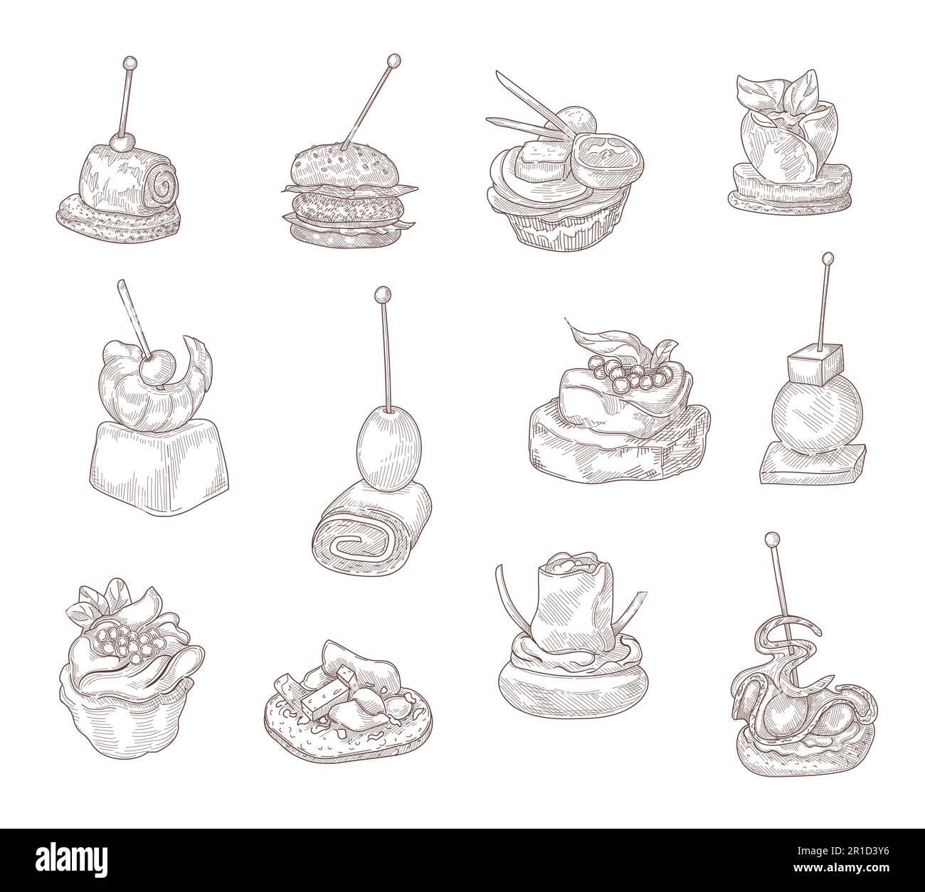Hand drawing canape elements vector illustration collection Stock ...