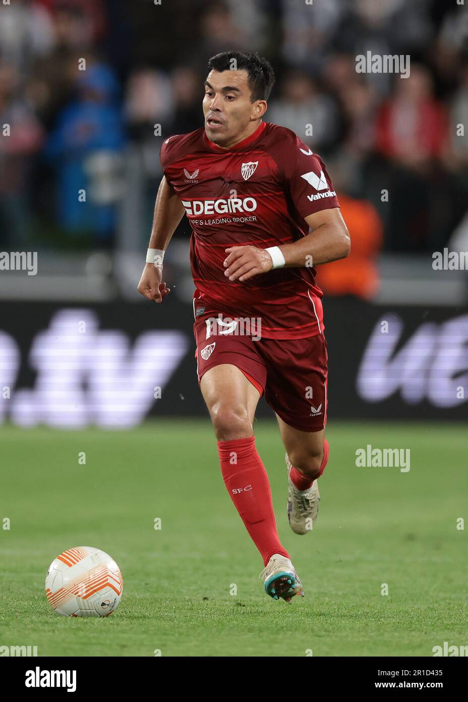 Turin, Italy. 11th May, 2023. Marcos Acuna of Sevilla breaks wit the ball during the UEFA Europa League match at Juventus Stadium, Turin. Picture credit should read: Jonathan Moscrop/Sportimage Credit: Sportimage Ltd/Alamy Live News Stock Photo