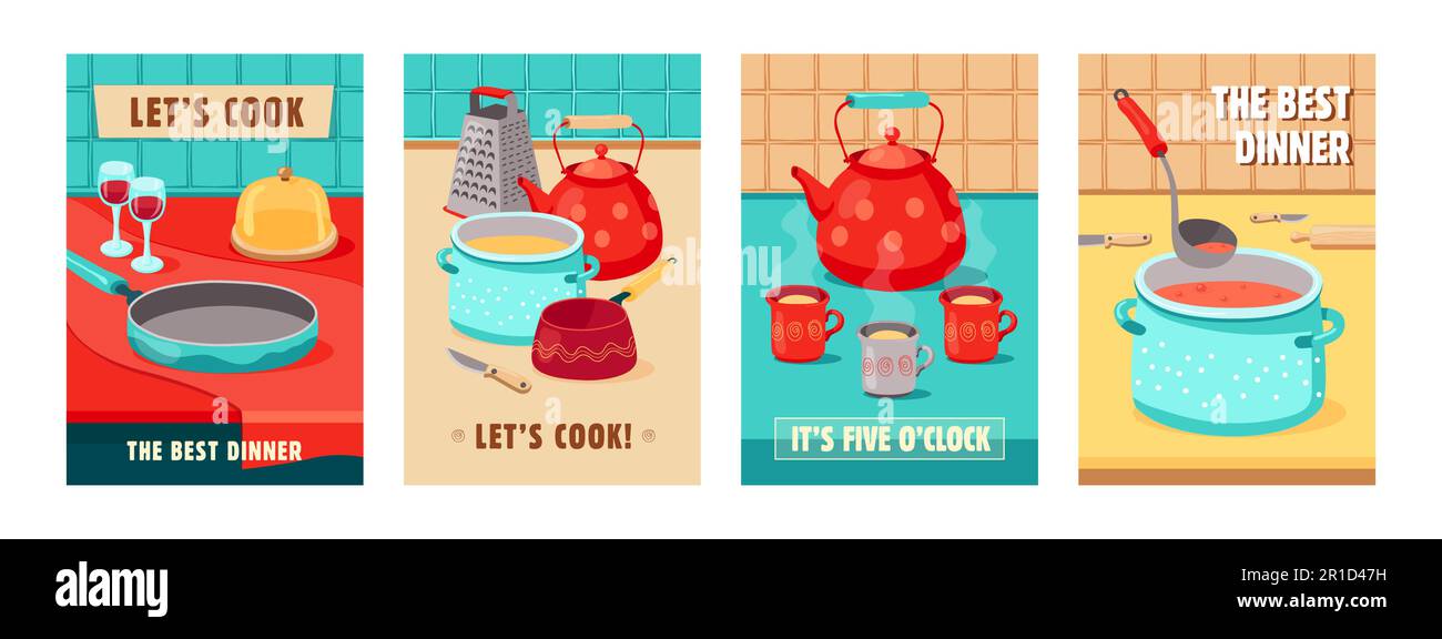 Trendy poster designs with kitchen utensils Stock Vector Image & Art