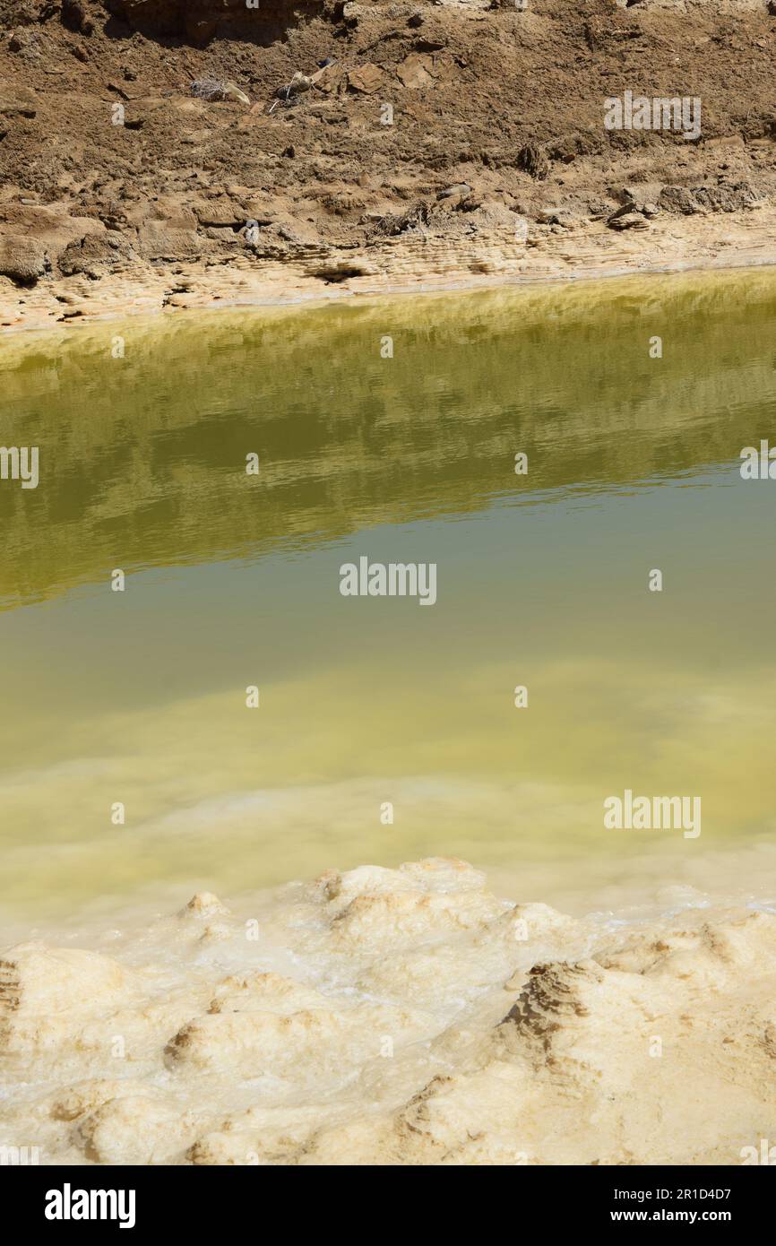 Receding coastline and dangerous sinkholes - Ein Gedi Beach, Dead Sea ...