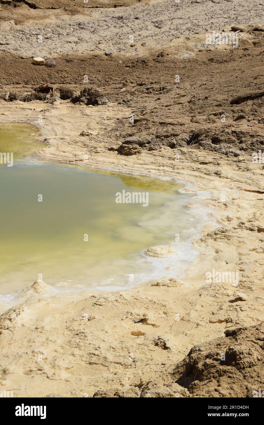Receding coastline and dangerous sinkholes - Ein Gedi Beach, Dead Sea ...