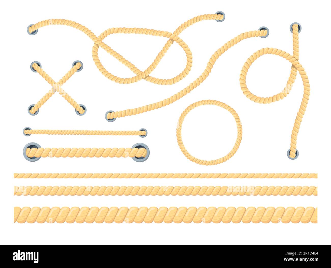 Cartoon set of different ropes flat vector illustration Stock Vector