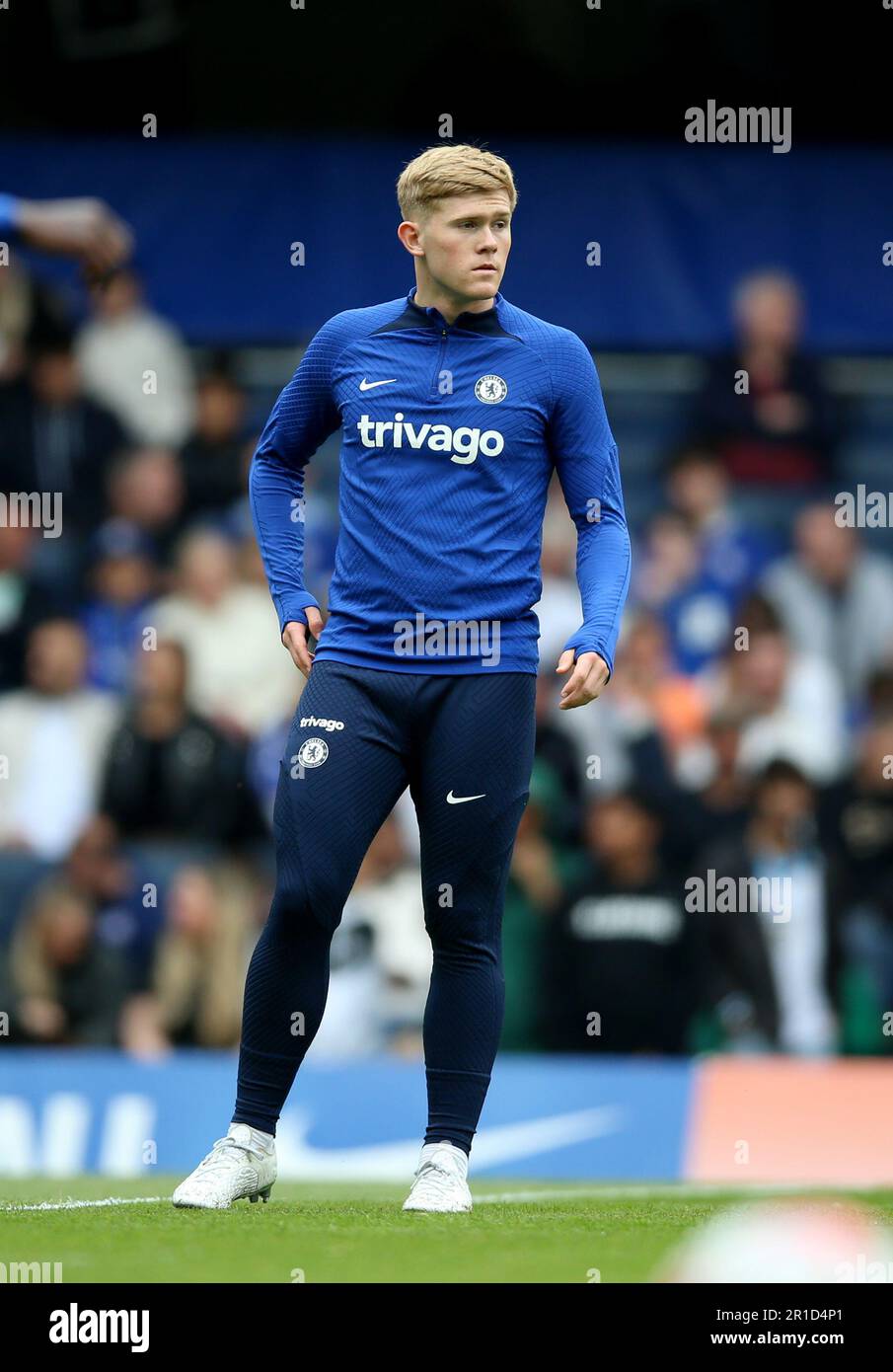 Chelsea's Lewis Hall on the pitch during the warm up before the Premier ...