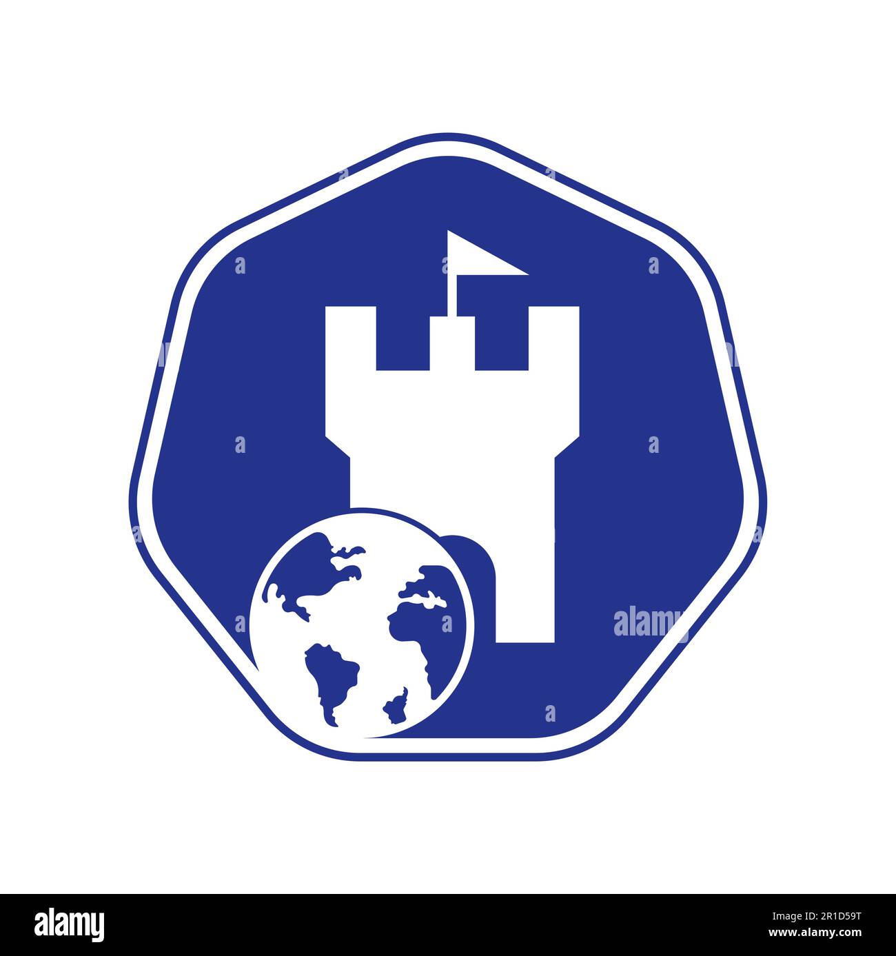 Castle globe vector logo design. Unique fortress and globe logotype ...