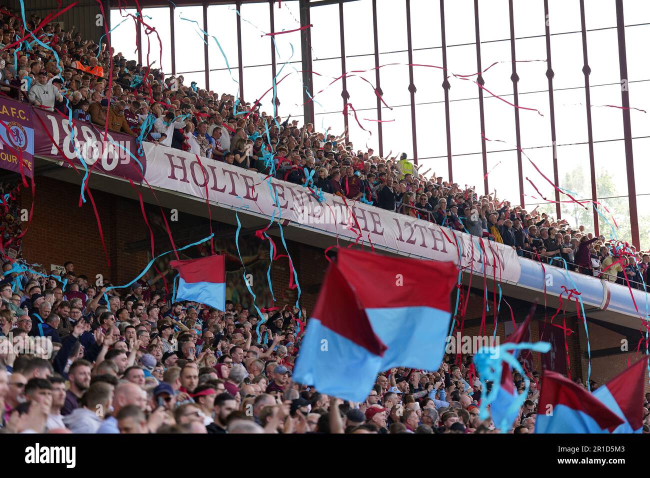 Aston Villa fans in the Holte End during the Premier League match at Villa Park, Birmingham. Picture date: Saturday May 13, 2023. Stock Photo