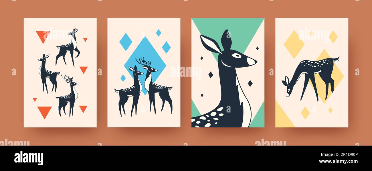 Deer Abstract Pattern Set of abstract wild deer in Scandinavian style Stock Vector Image ...