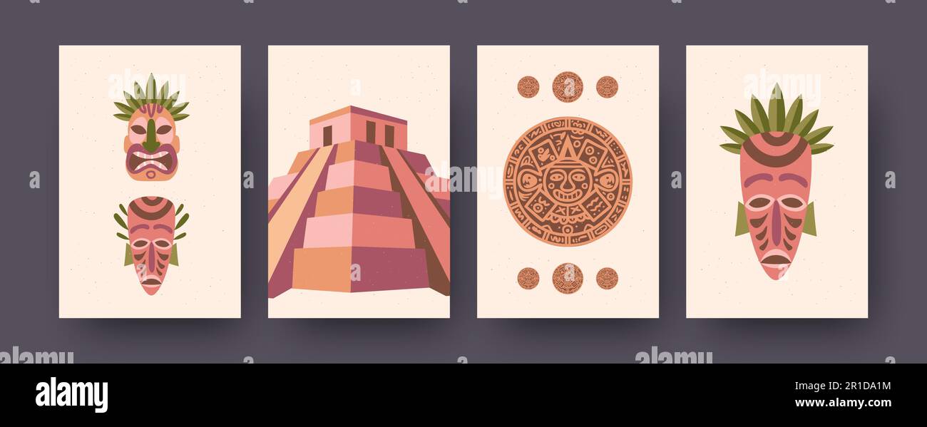 Collection of ethnic illustrations of maya culture stock vector image