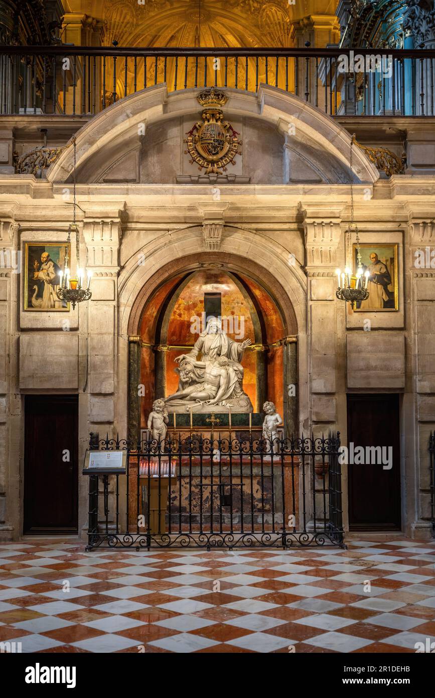 Retrochoir Chapel with Pieta Sculpture at Malaga Cathedral - Malaga, Andalusia, Spain Stock Photo
