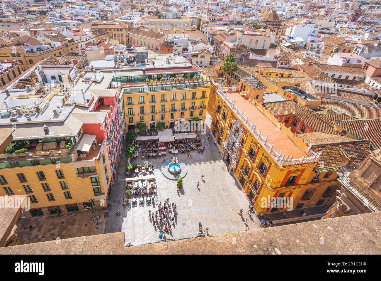 Aerial View of Plaza del Obispo (Bishops Square) and Bishops Palace (Episcopal Palace) - Malaga, Andalusia, Spain Stock Photo