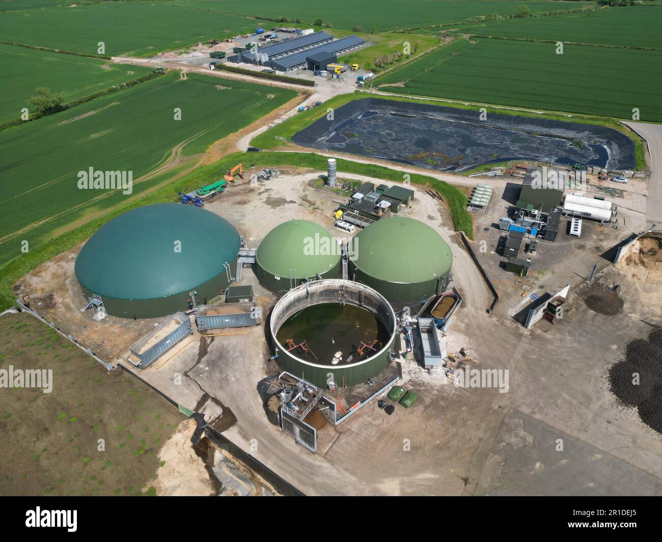 Aerial view of anaerobic digester tanks on a farm in Herefordshire England UK in May 2023 Stock Photo
