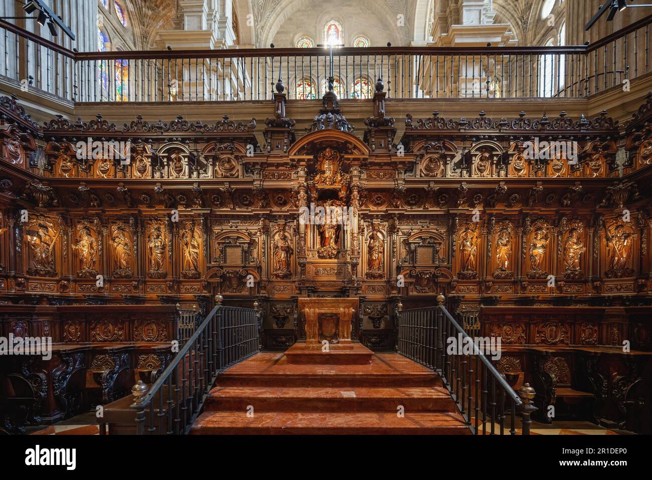Wooden Choir stalls of Malaga Cathedral - Malaga, Andalusia, Spain Stock Photo
