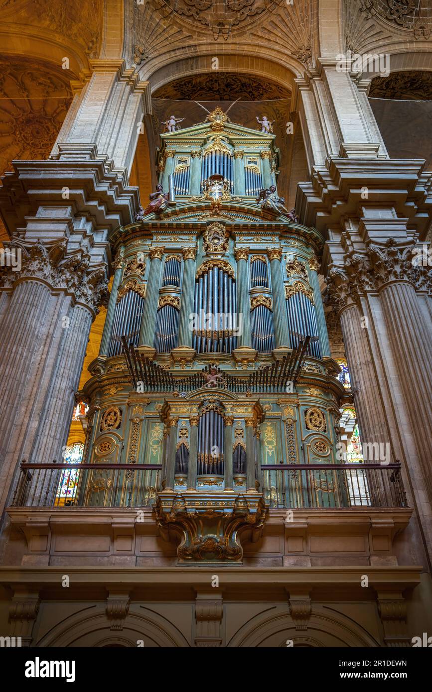 Pipe Organ of Malaga Cathedral - Malaga, Andalusia, Spain Stock Photo