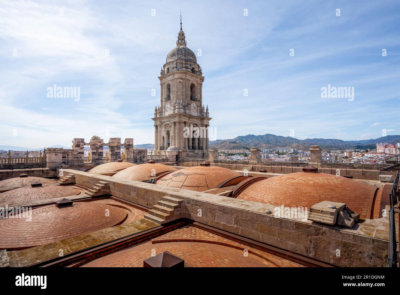 Malaga Cathedral Roof Covers and North Tower - Malaga, Andalusia, Spain Stock Photo