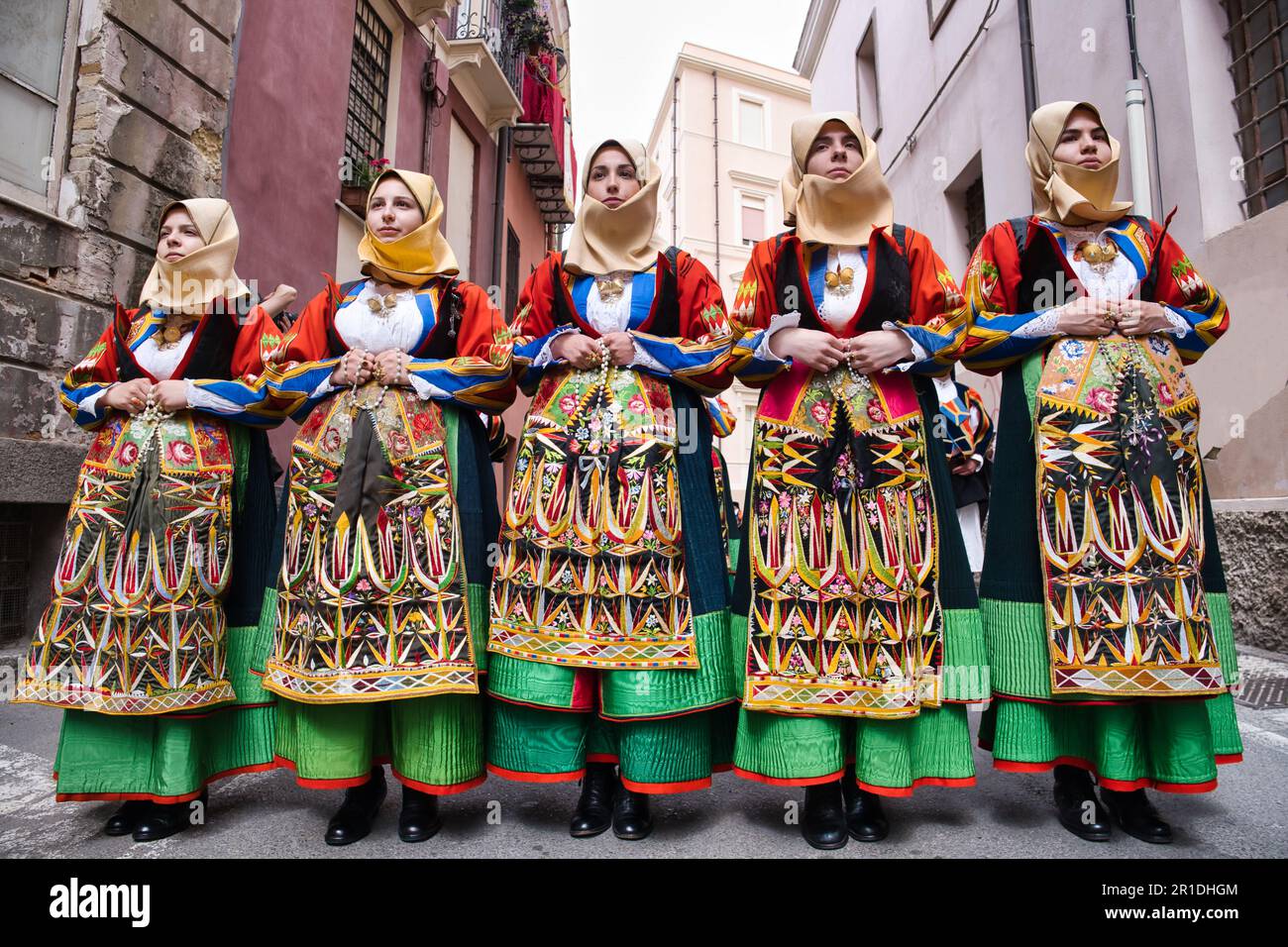 Desulo Group of girls from Desulo wearing the tradiotional colorful costume at ...