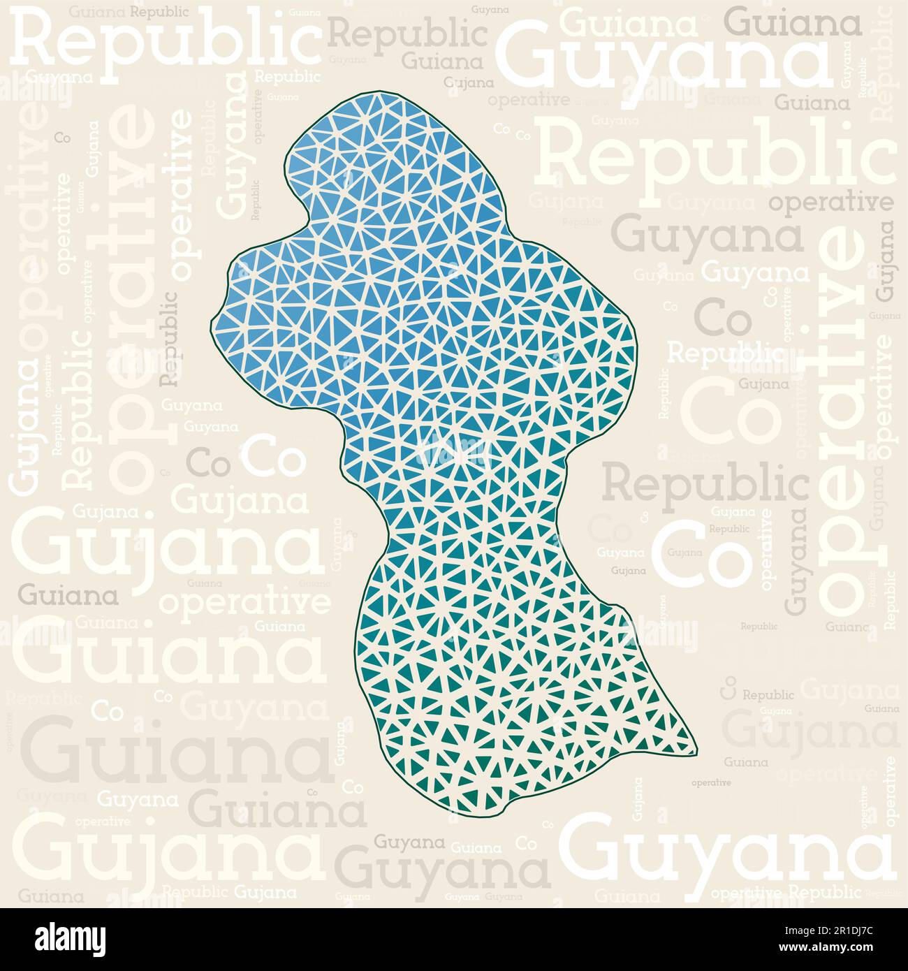 GUYANA map design. Country names in different languages and map shape