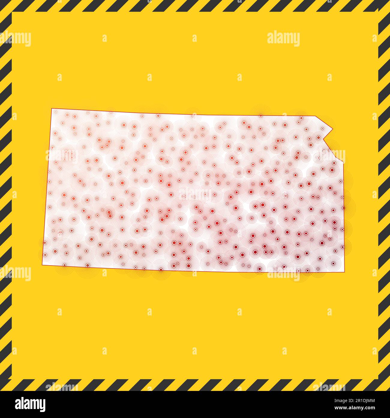 Kansas closed virus danger sign. Lock down us state icon. Black