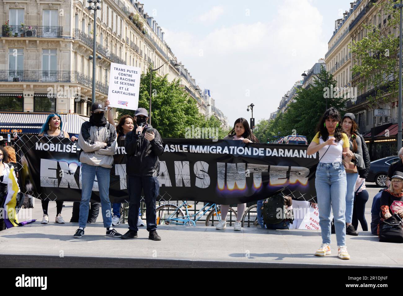 Paris, France. 13th May, 2023. ExisTransInter demonstration against the Darmanin law on immigration and asylum on May 13, 2023 in Paris, France. Credit: Bernard Menigault/Alamy Live News Stock Photo