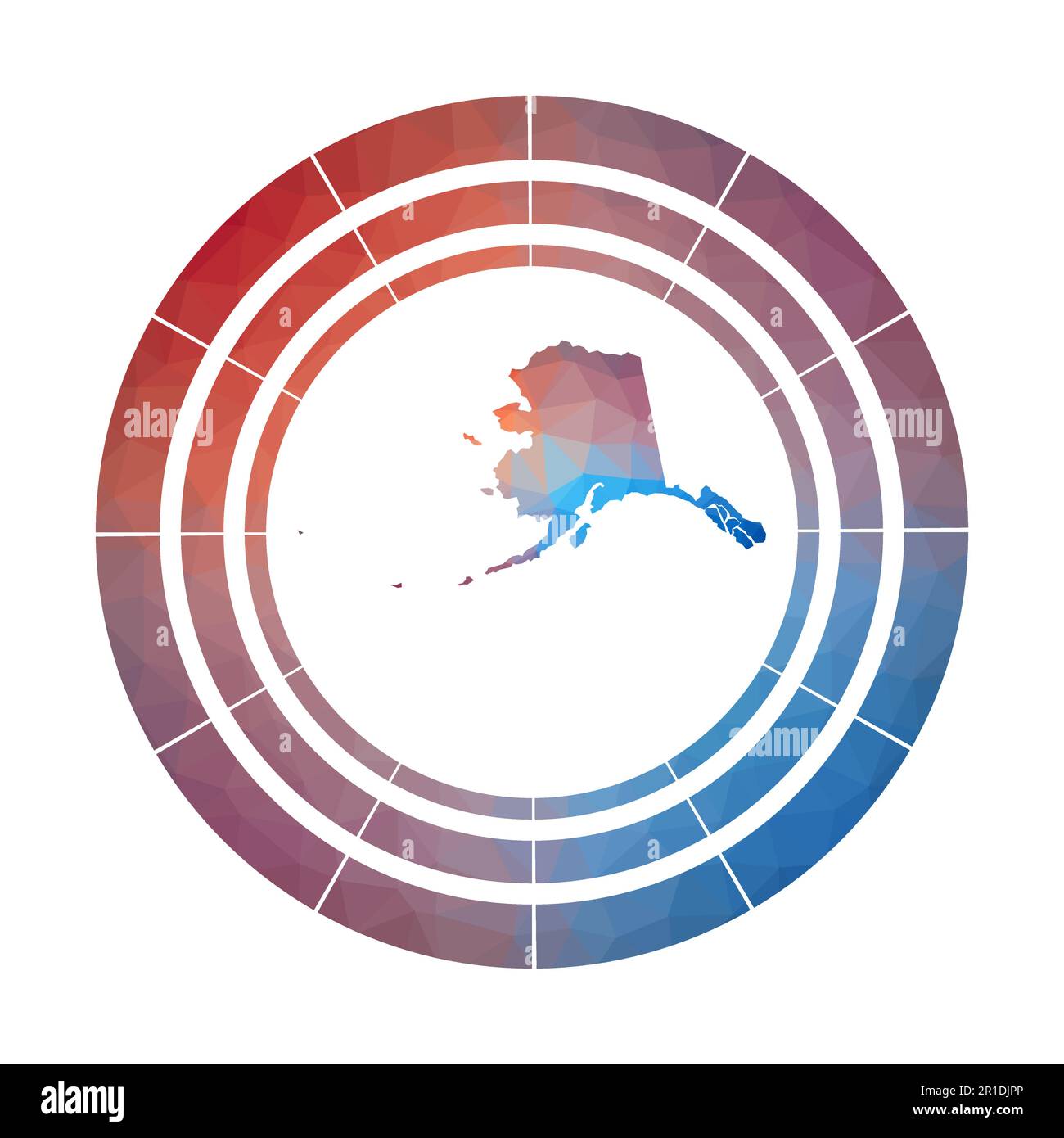 Alaska badge. Bright gradient logo of us state in low poly style. Multicolored Alaska rounded sign with map in geometric style for your infographics. Stock Vector